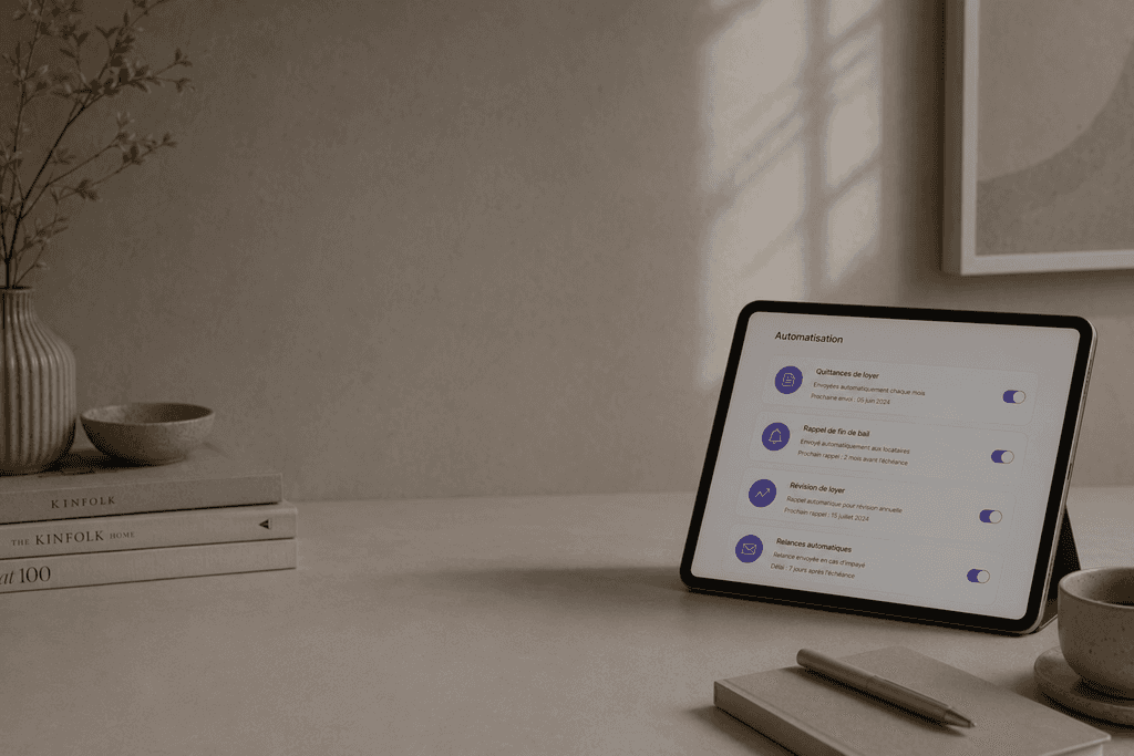 Tablette posée sur une étagère dans un intérieur épuré